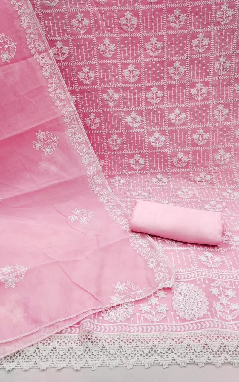 Chanderi Cotton with Embroidery Work Wholesale Dress Material