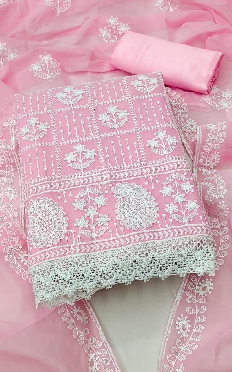 Chanderi Cotton with Embroidery Work Wholesale Dress Material