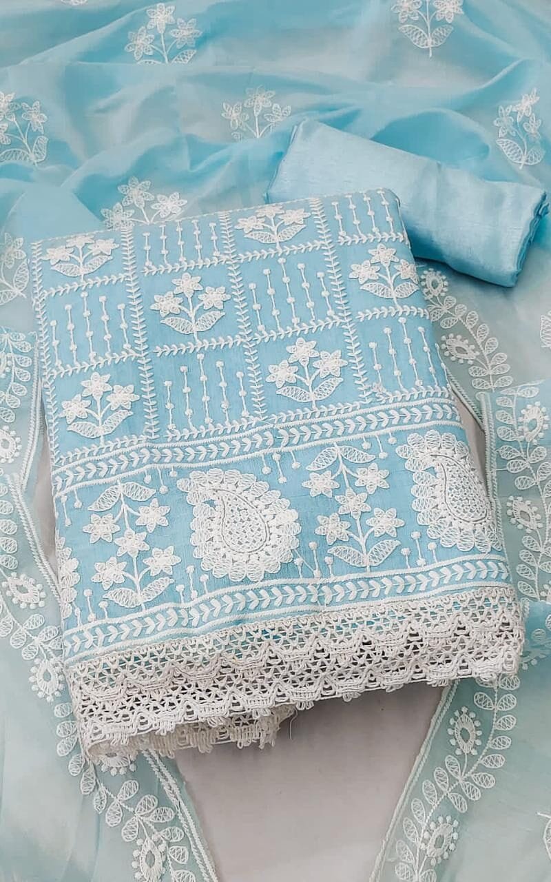 Chanderi Cotton with Embroidery Work Wholesale Dress Material