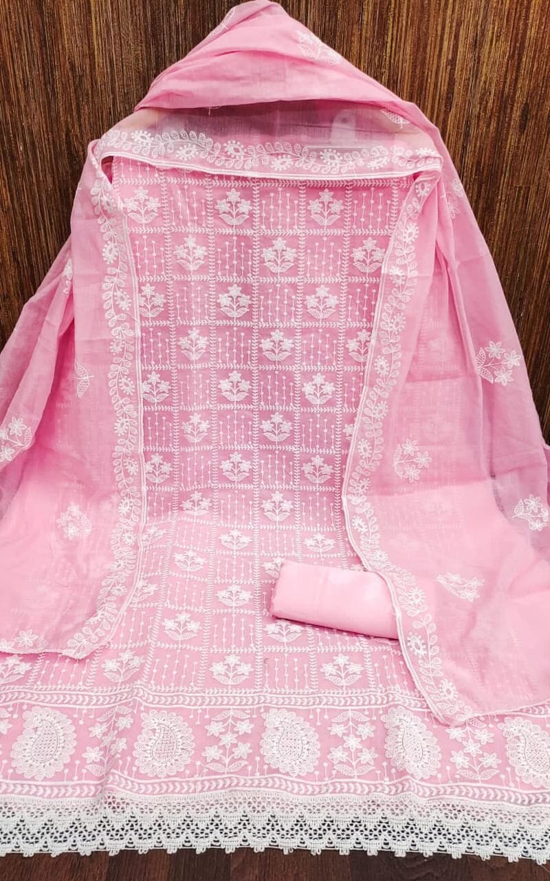 Chanderi Cotton with Embroidery Work Wholesale Dress Material