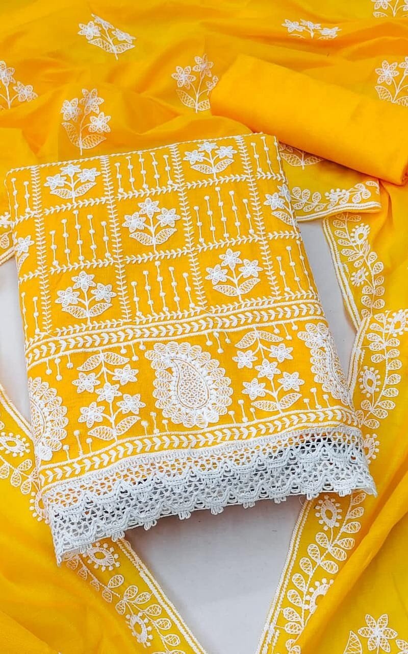 Chanderi Cotton with Embroidery Work Wholesale Dress Material