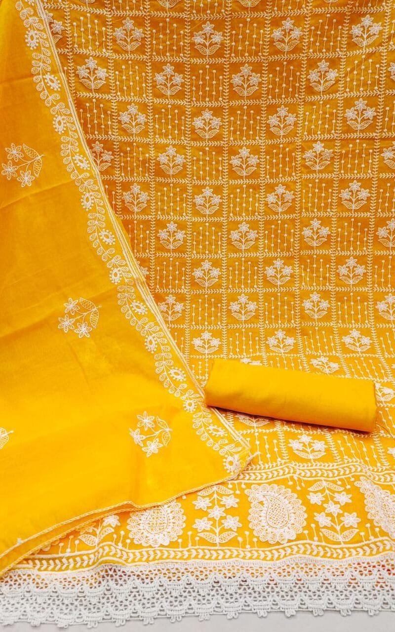 Chanderi Cotton with Embroidery Work Wholesale Dress Material