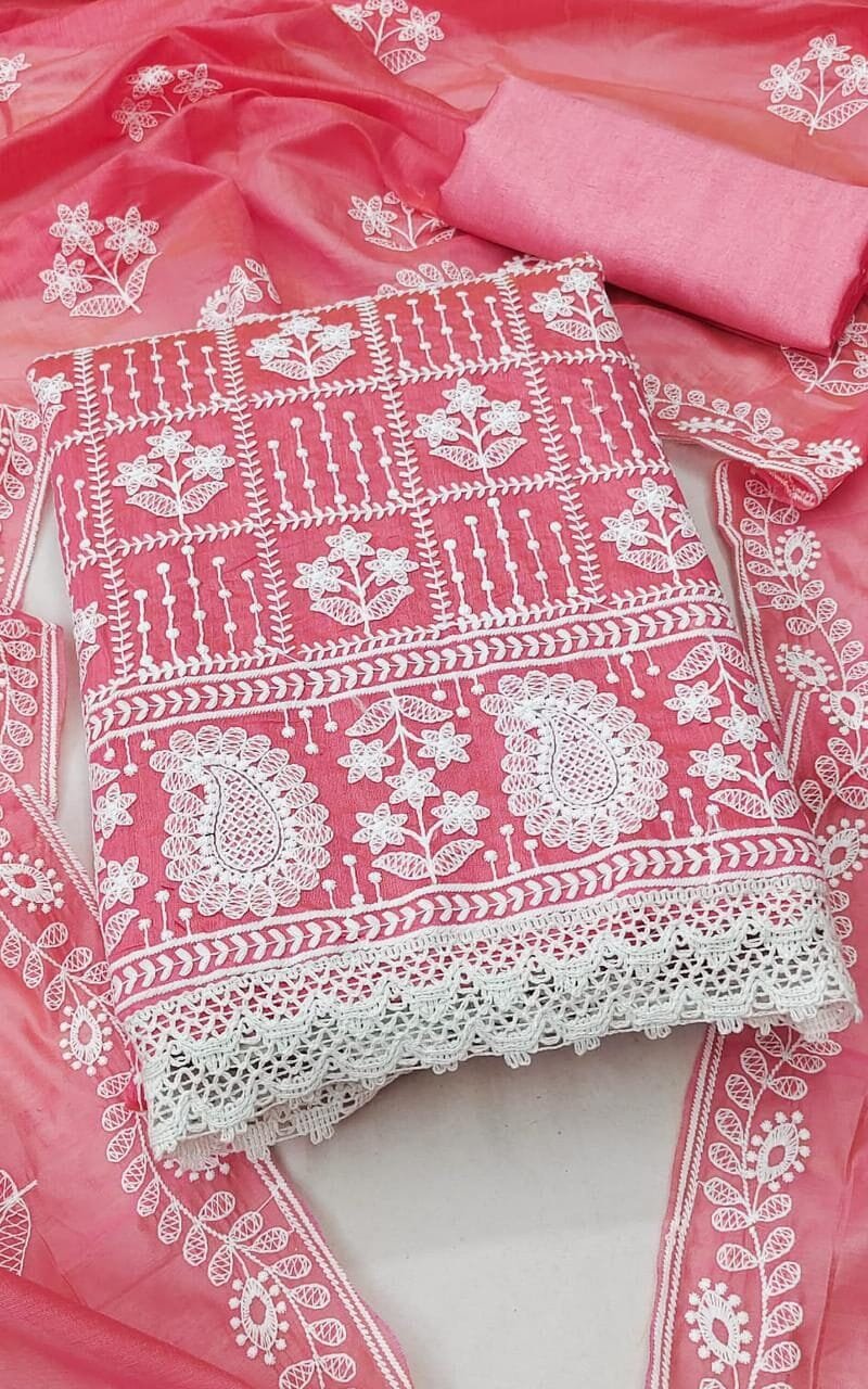 Chanderi Cotton with Embroidery Work Wholesale Dress Material