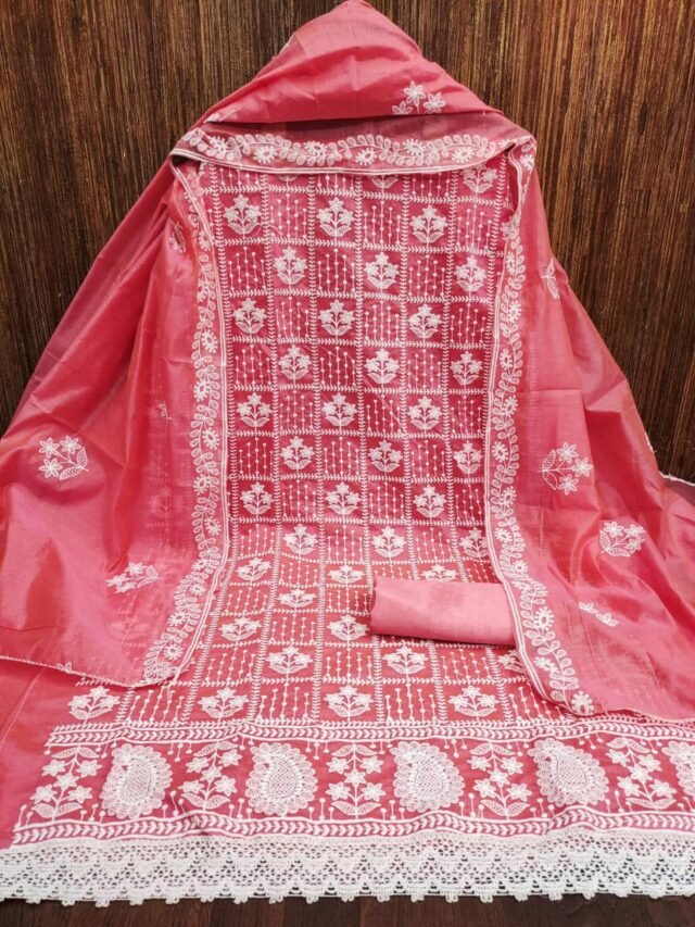 Chanderi Cotton with Embroidery Work Wholesale Dress Material