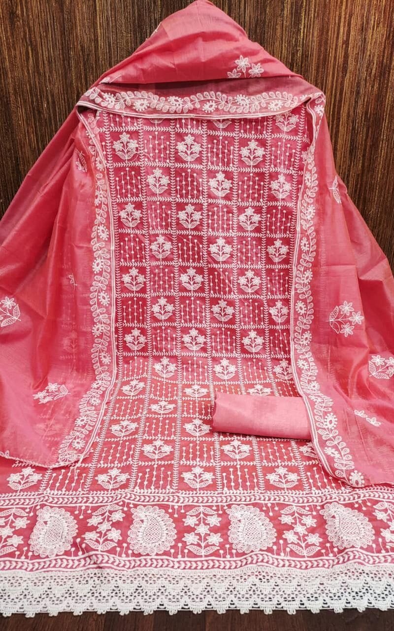 Chanderi Cotton with Embroidery Work Wholesale Dress Material
