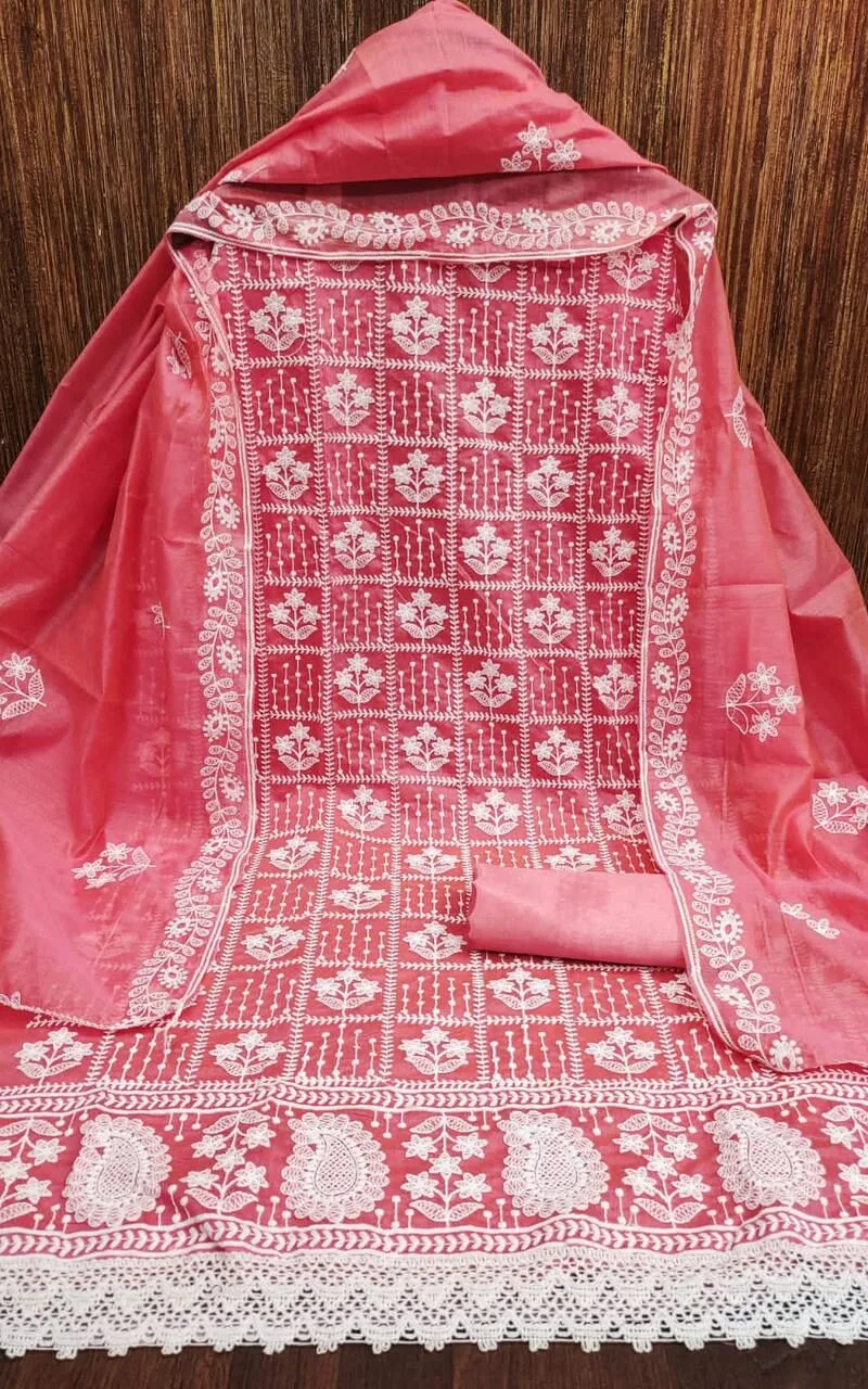 Chanderi Cotton with Embroidery Work Wholesale Dress Material