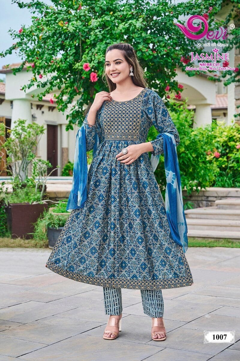 Devi Jasmine Naira Cut Kurti Pant with Dupatta
