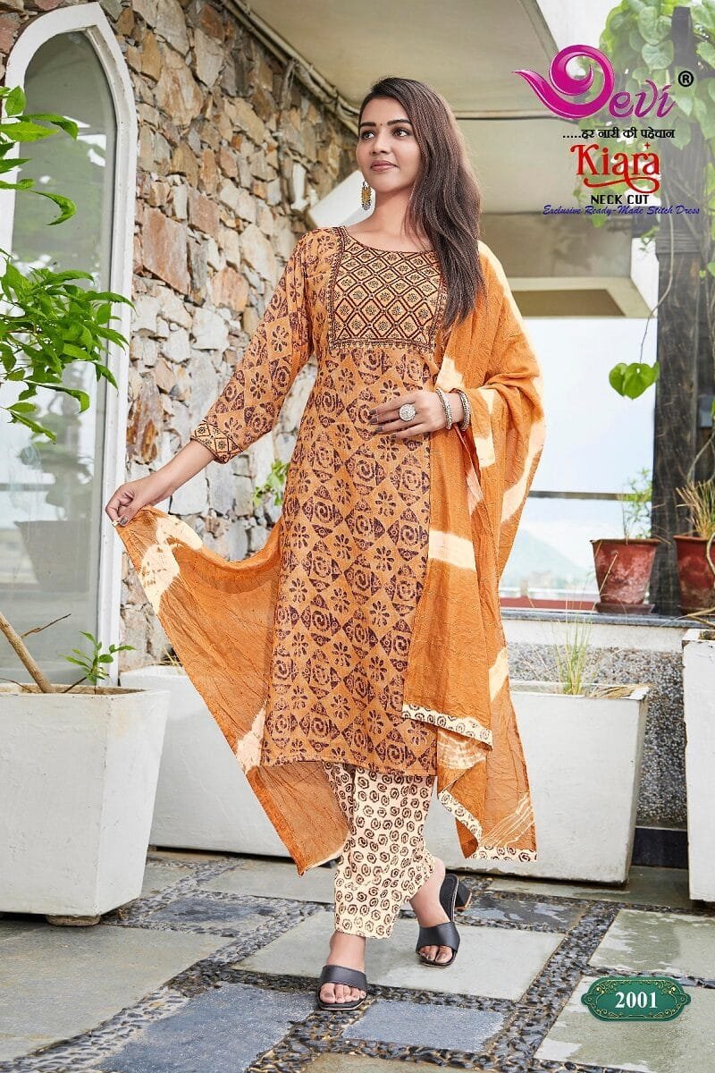 Devi Kiara Neck Cut Kurti Pant with Dupatta