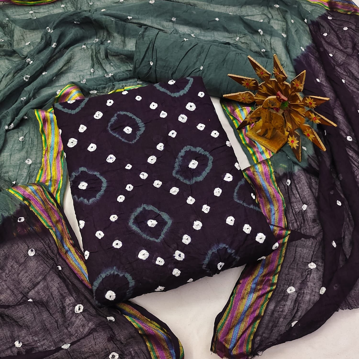 Arpita Cotton With Jacquard Panel Hand Bandhej Dress Material Wholesale  catalog