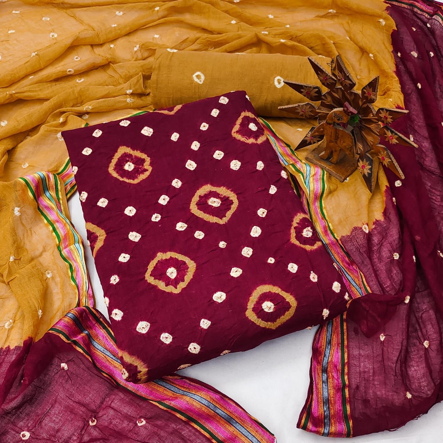 Sky-Rama Cotton Bandhani Dress Material | KaLa Bandhej