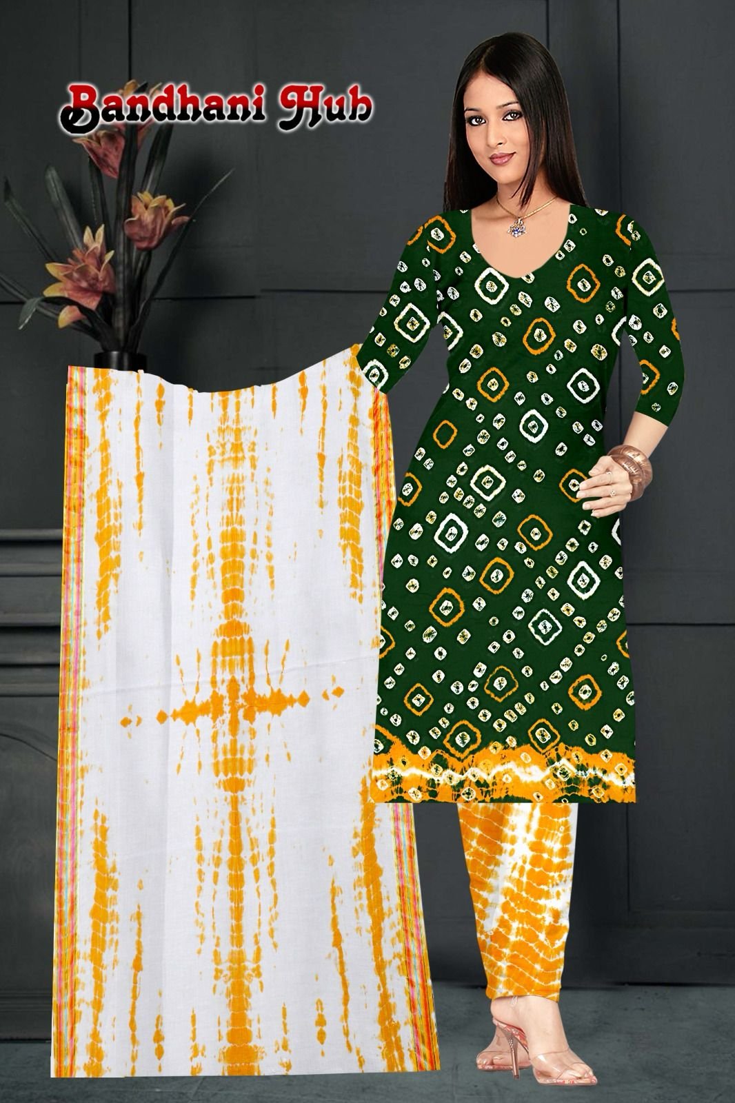 Buy MileandMile Women's Cotton Sangam Bandhani Dress Material with Dupatta  in Zari Border (Orange and Pink, Free Size) at Amazon.in