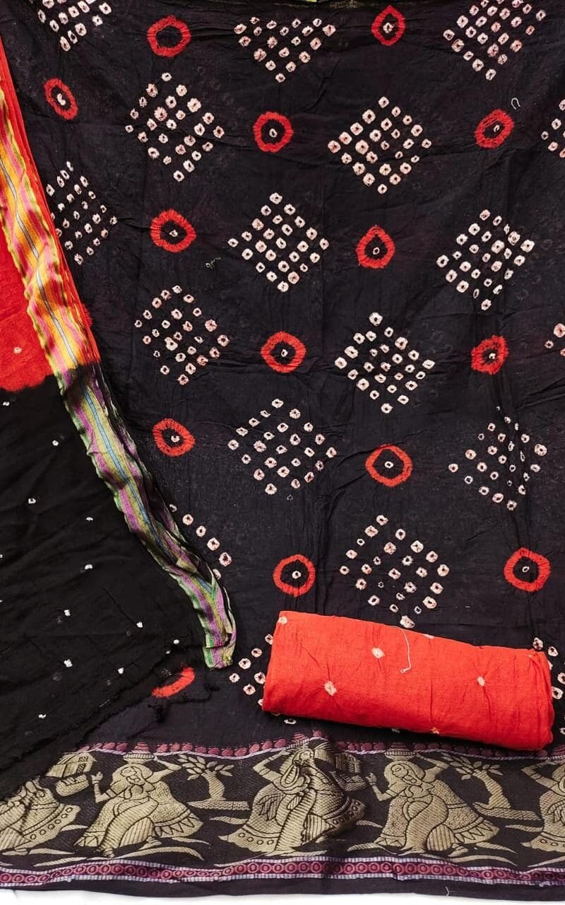 Hand Bandhej Cotton Dress Material Wholesale