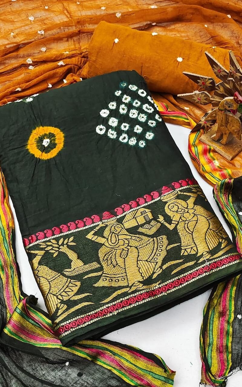 Hand Bandhej Cotton Dress Material Wholesale