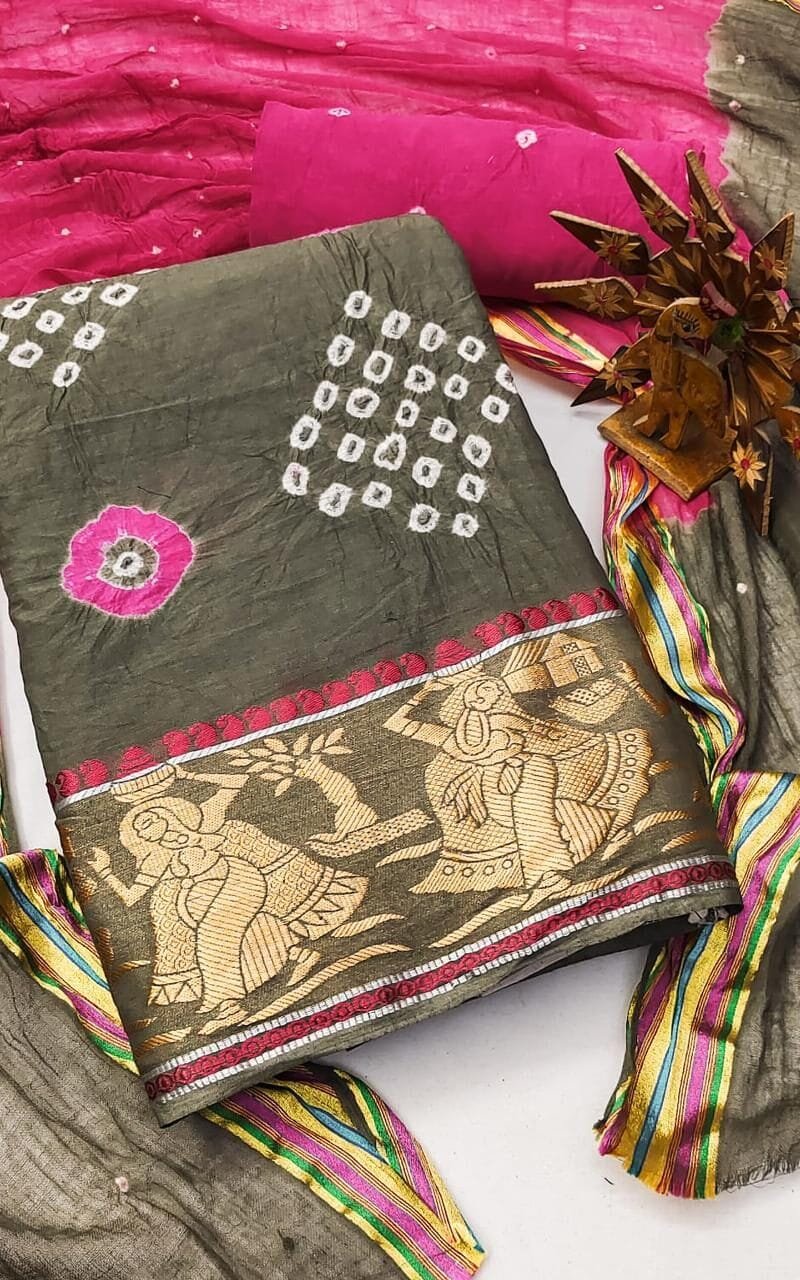 Hand Bandhej Cotton Dress Material Wholesale