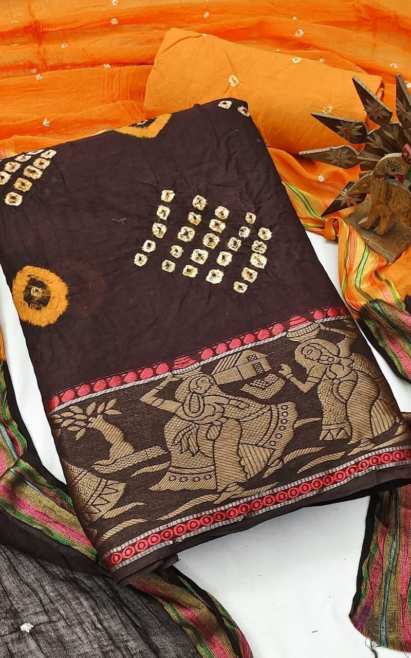 Hand Bandhej Cotton Dress Material Wholesale