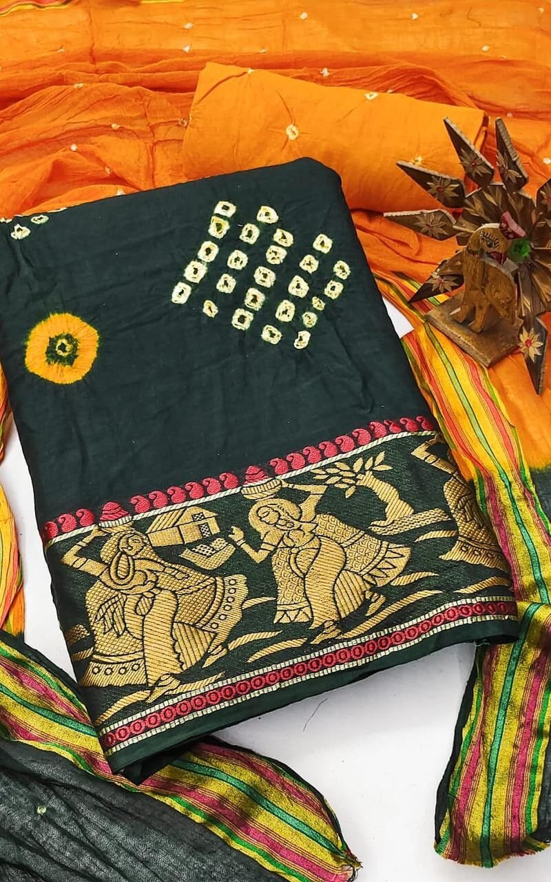 Hand Bandhej Cotton Dress Material Wholesale