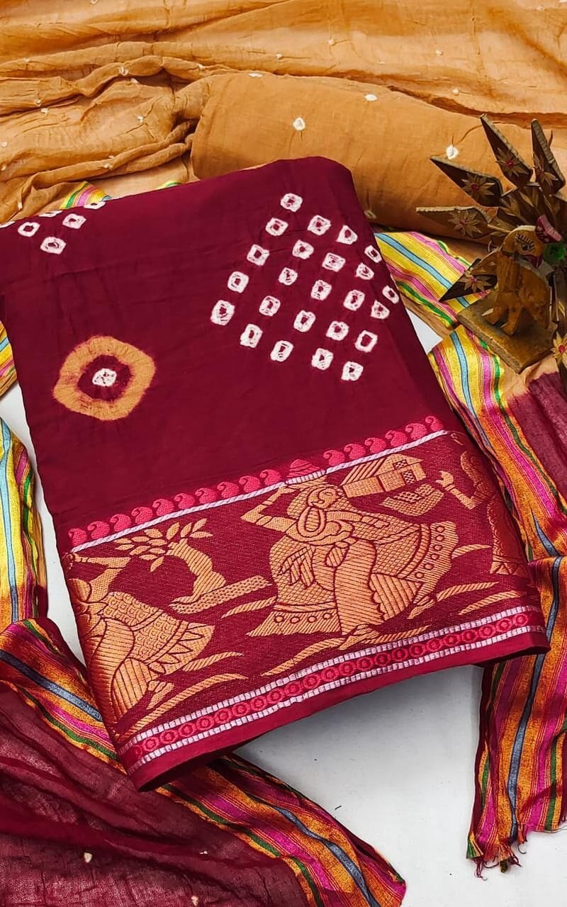Hand Bandhej Cotton Dress Material Wholesale