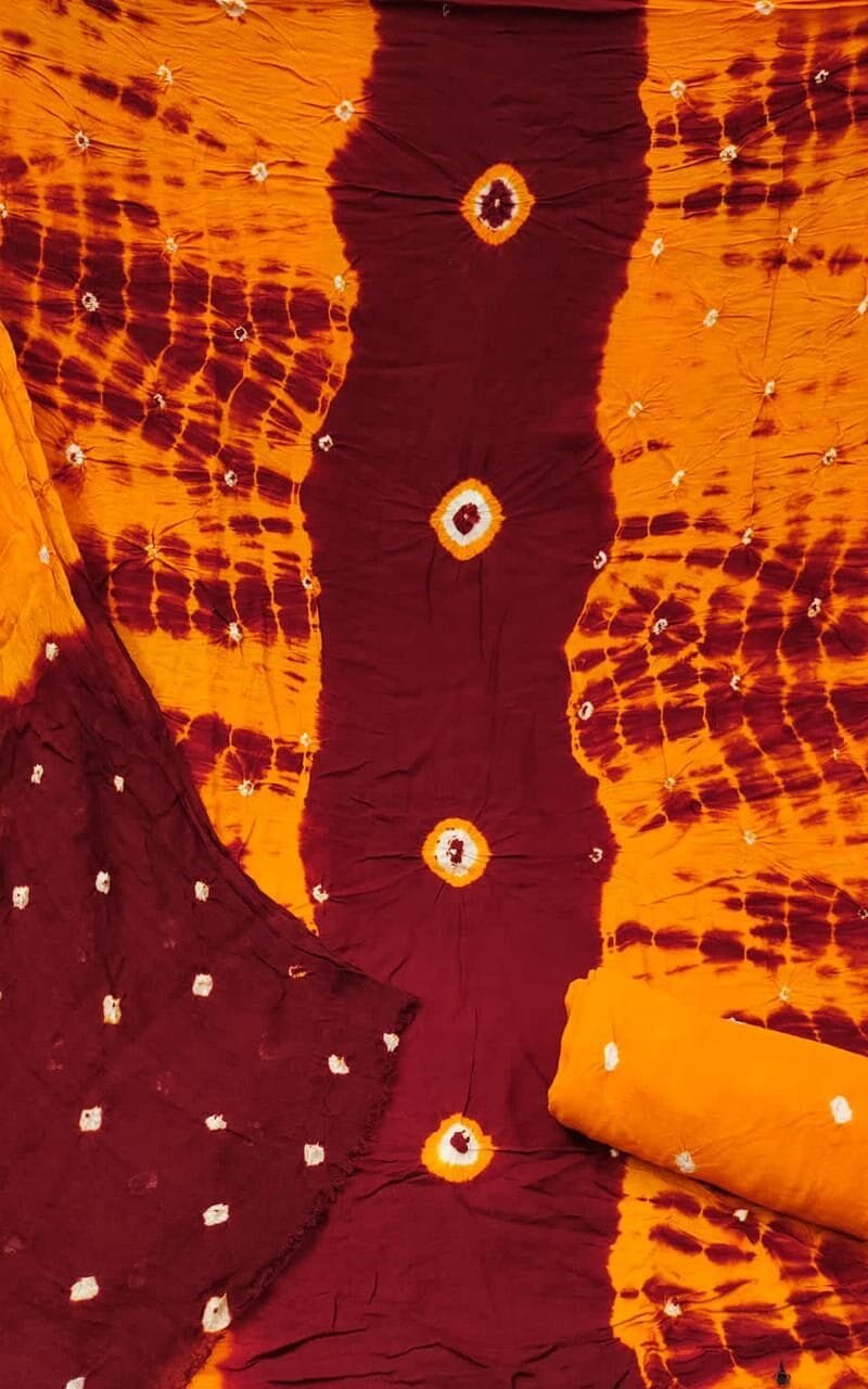 Rayon HAND Bandhej Dress Material