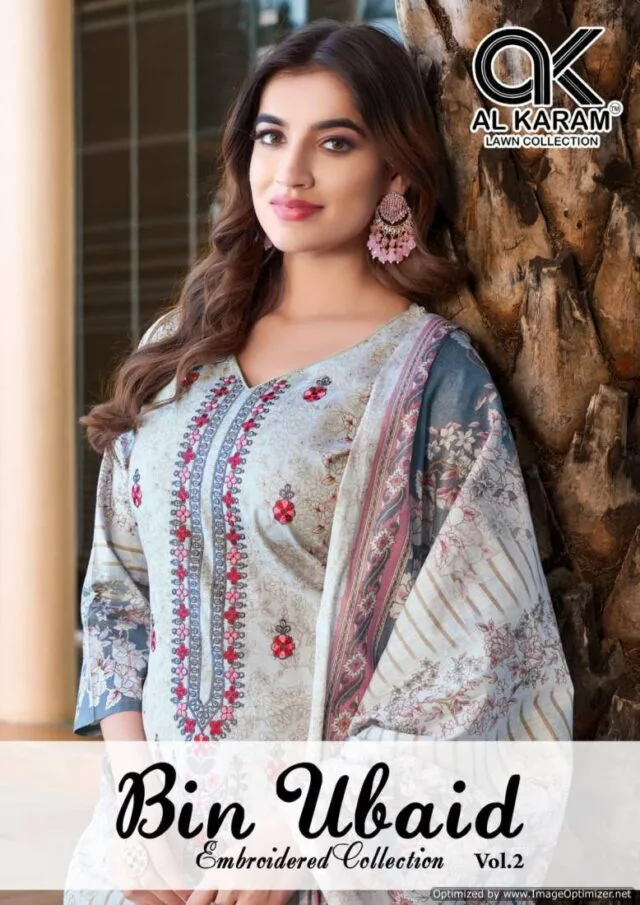 Bin Ubaid Self Embroidery Collection Vol 2 Al Karam Lawn