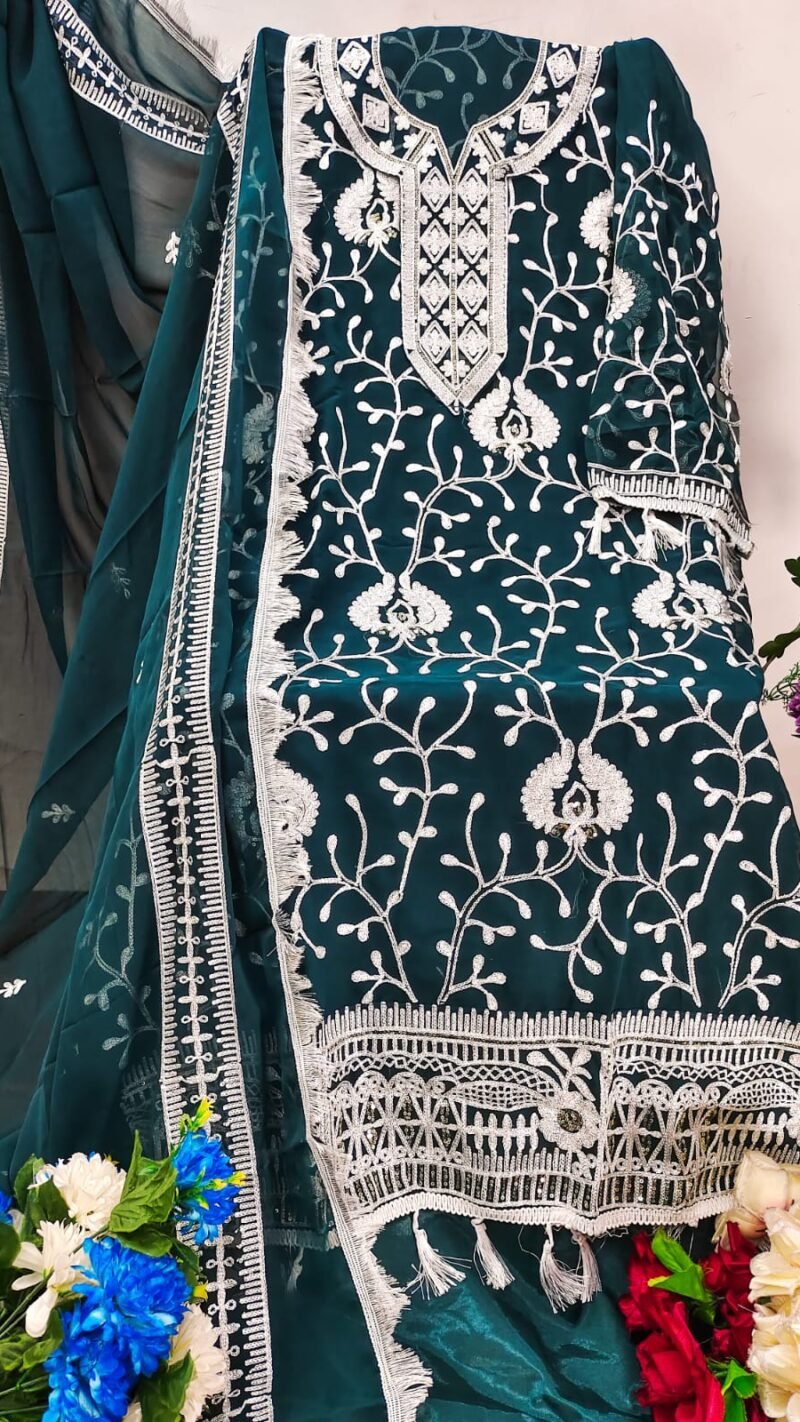 Georgette Chain Stich Work Dress Material Wholesale