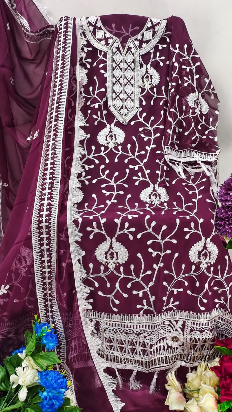 Georgette Chain Stich Work Dress Material Wholesale