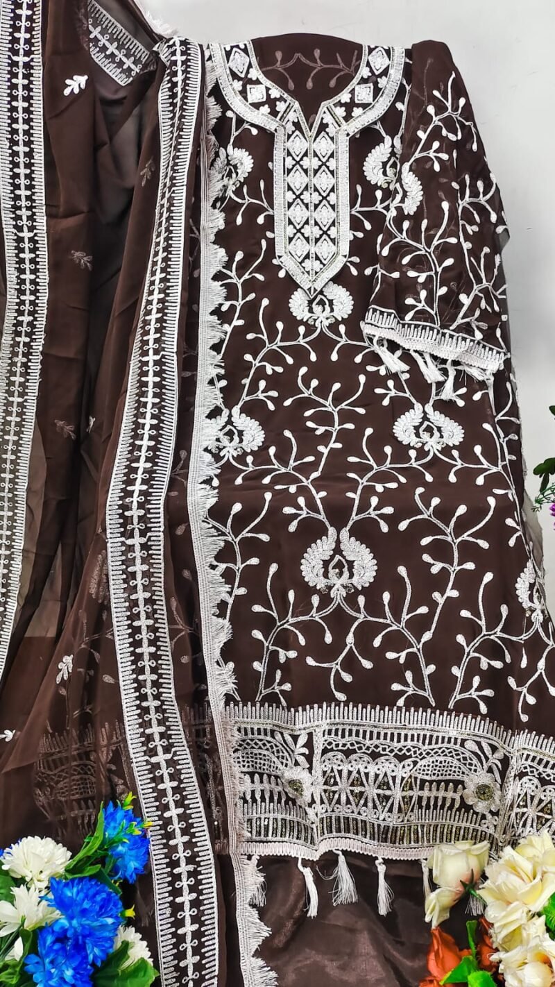 Georgette Chain Stich Work Dress Material Wholesale