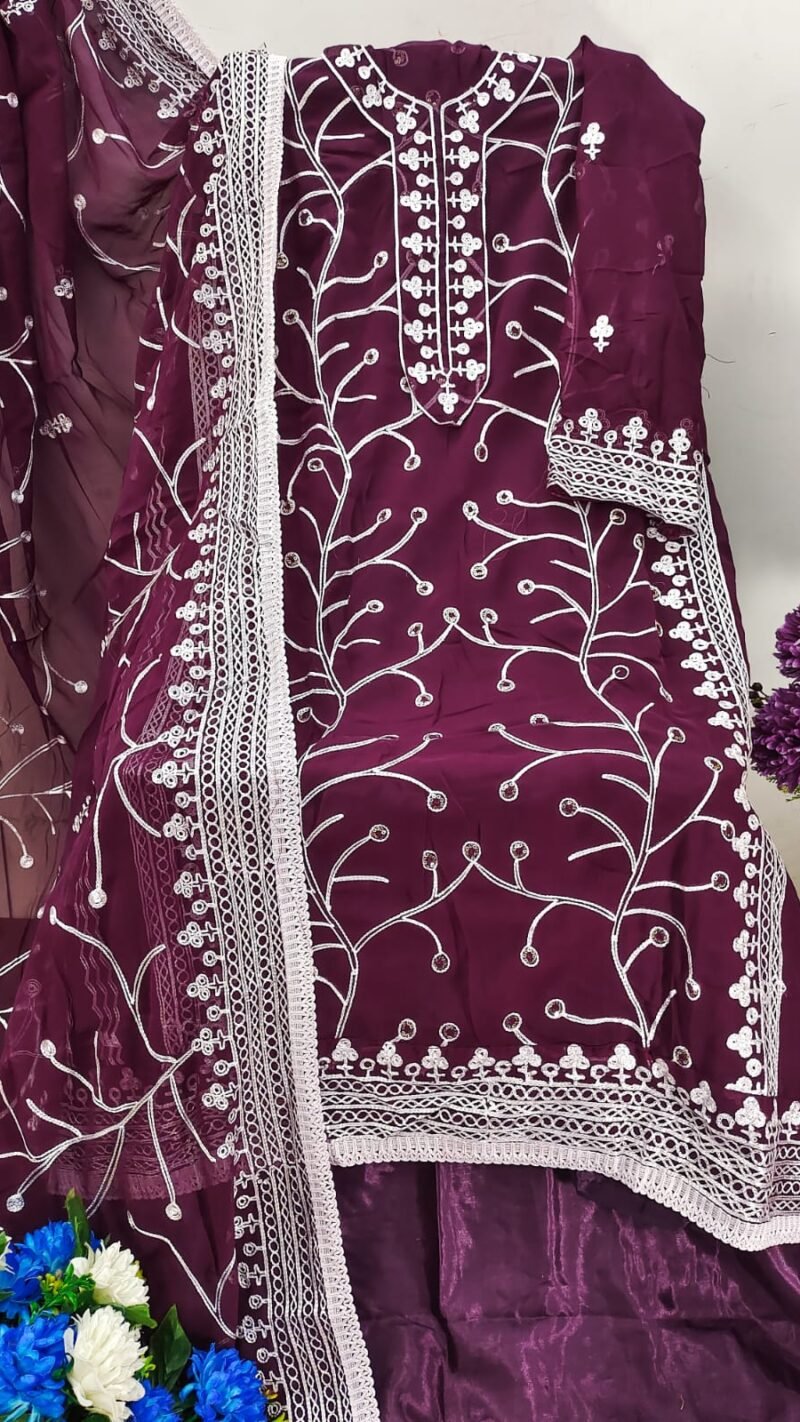 Georgette Chain Stich Work Dress Material Wholesale