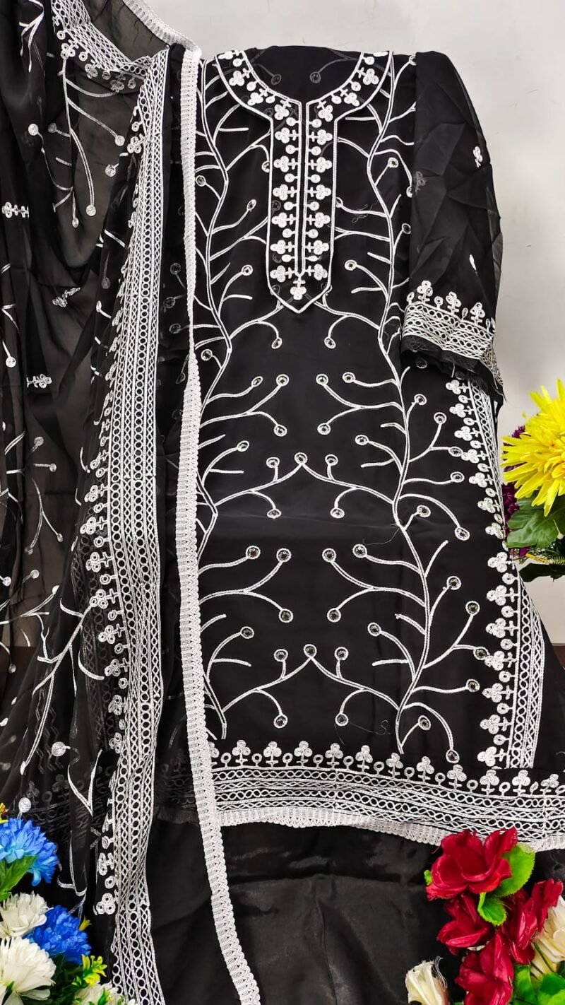 Georgette Chain Stich Work Dress Material Wholesale