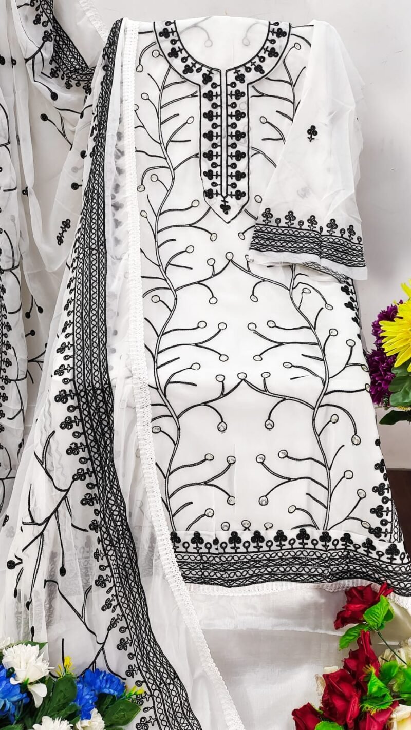 Georgette Chain Stich Work Dress Material Wholesale