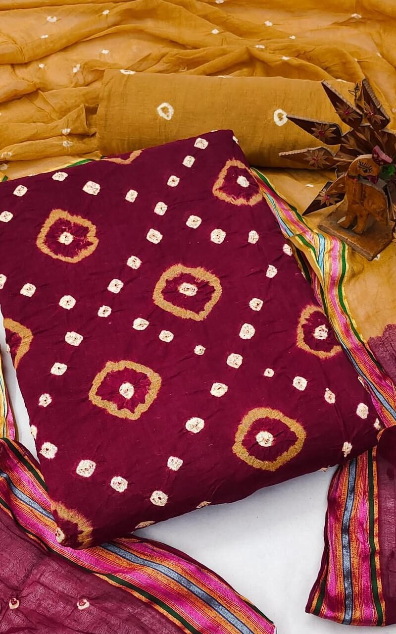 Hand Bandhej Cotton Dress Material