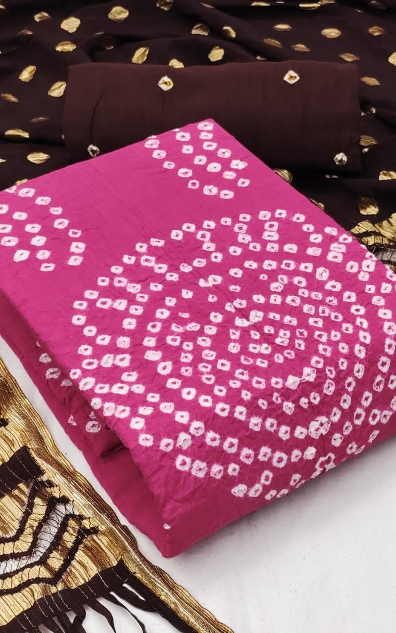 Hand Bandhej Cotton Dress Material Online