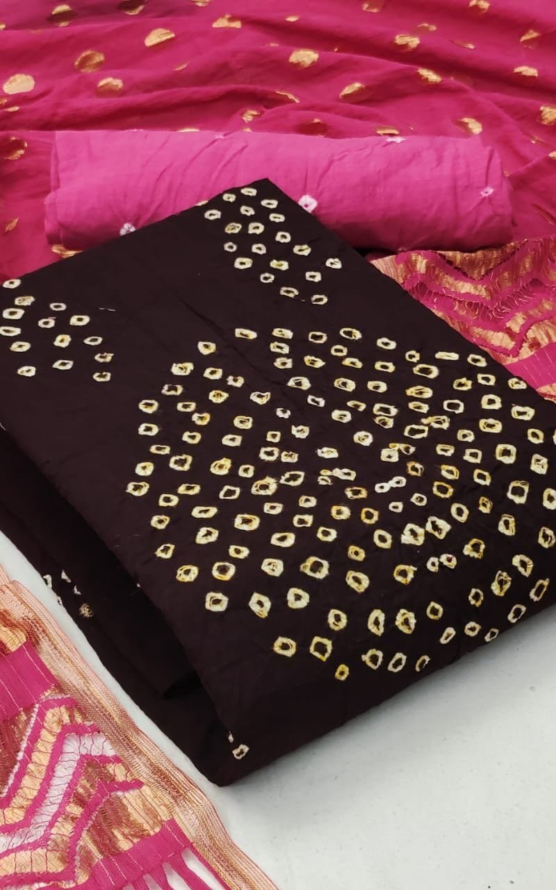 Hand Bandhej Cotton Dress Material Online