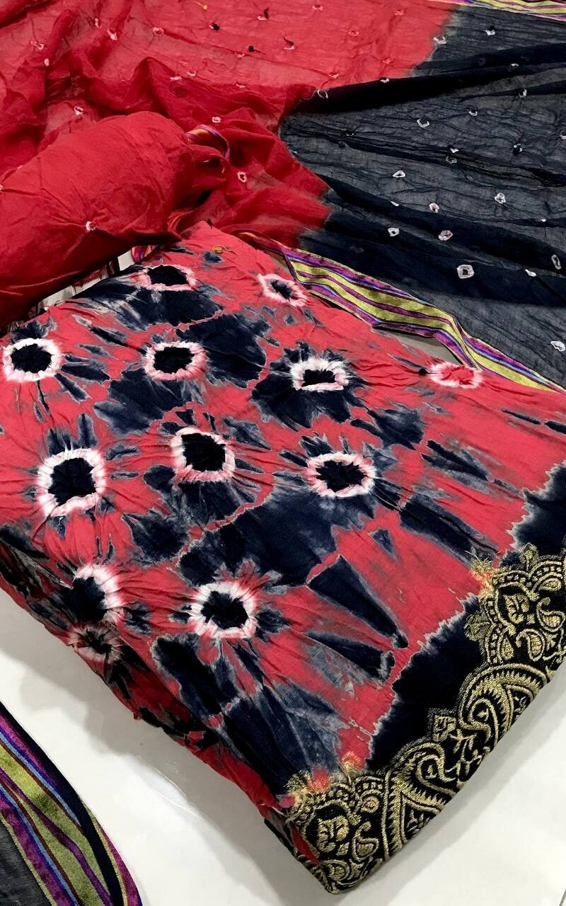 Heavy Cotton Bandhej Dress Material Wholesale