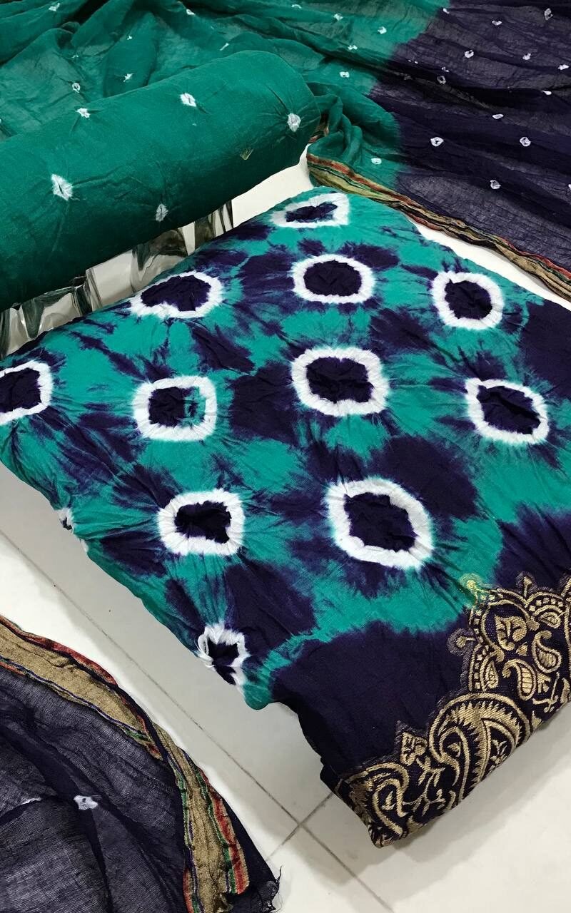 Heavy Cotton Bandhej Dress Material Wholesale