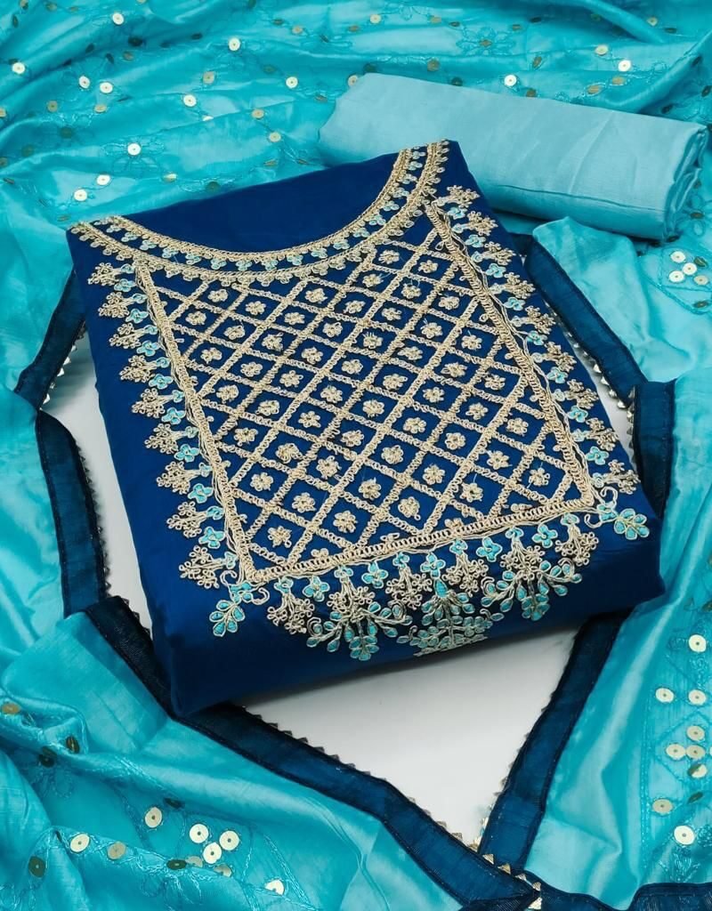 Modal Chanderi Silk With Codding Work Dress Material