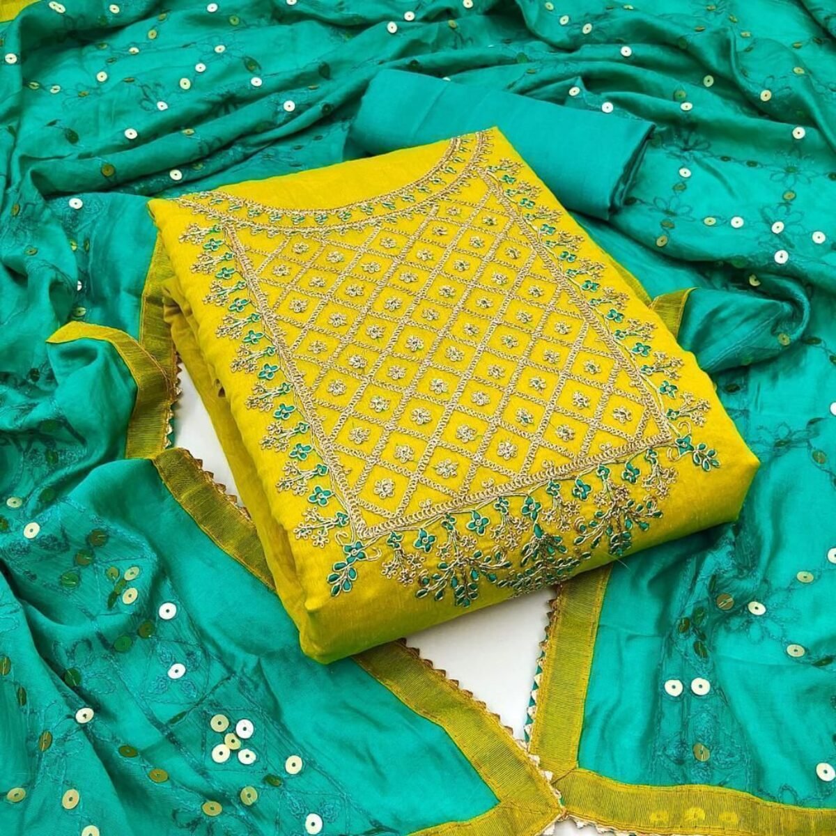 pure chanderi silk dress material Elegant peach colour Pure chanderi silk unstitched dress material