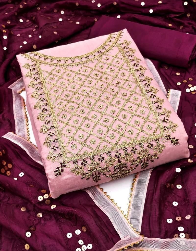 Modal Chanderi Silk With Codding Work Dress Material