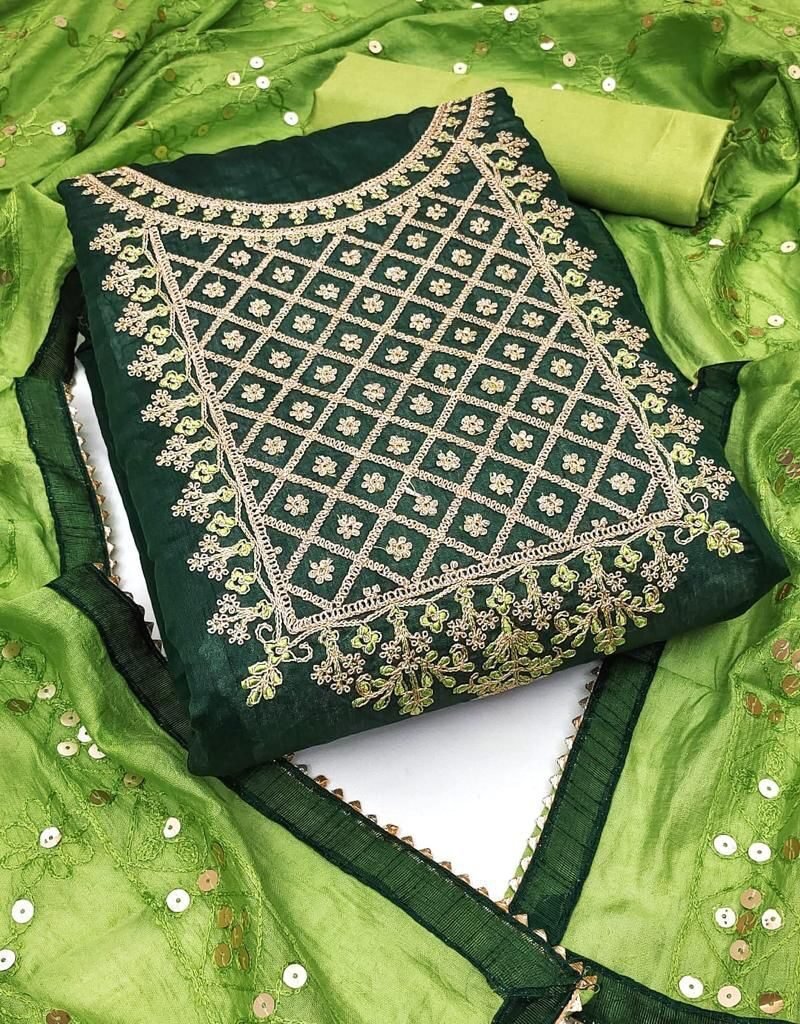 Modal Chanderi Silk With Codding Work Dress Material