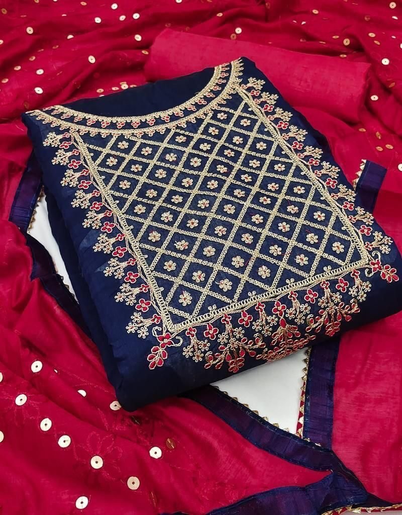 Modal Chanderi Silk With Codding Work Dress Material