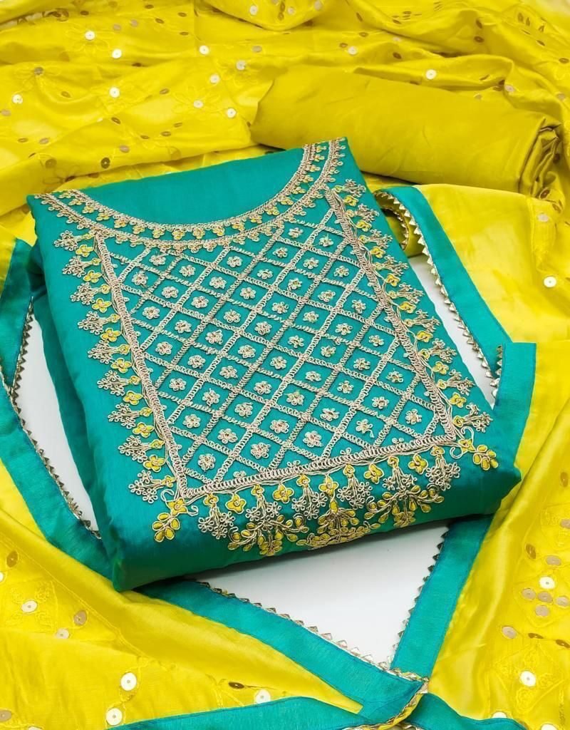 Modal Chanderi Silk With Codding Work Dress Material