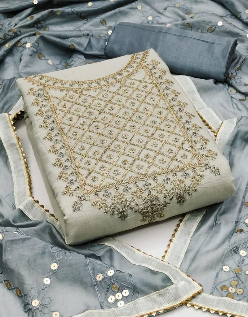 Modal Chanderi Silk With Codding Work Dress Material