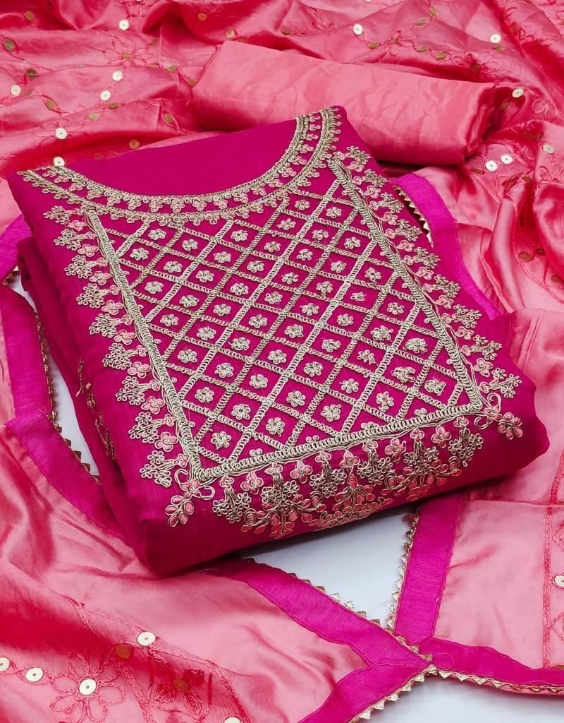 Modal Chanderi Silk With Codding Work Dress Material