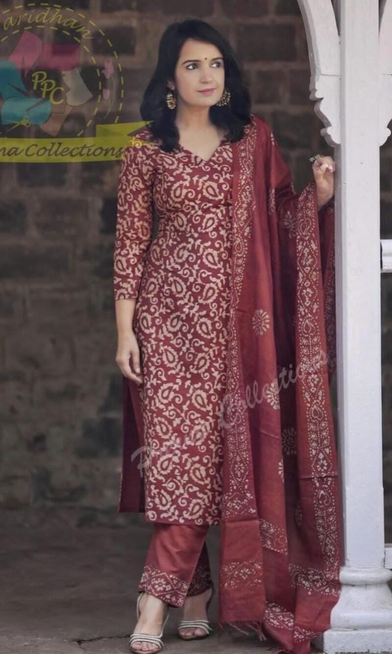 Ready Batik Print Kurti Pant Dupatta