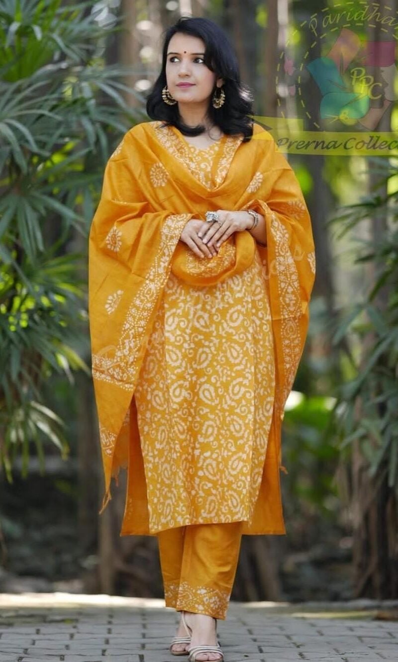 Ready Batik Print Kurti Pant Dupatta