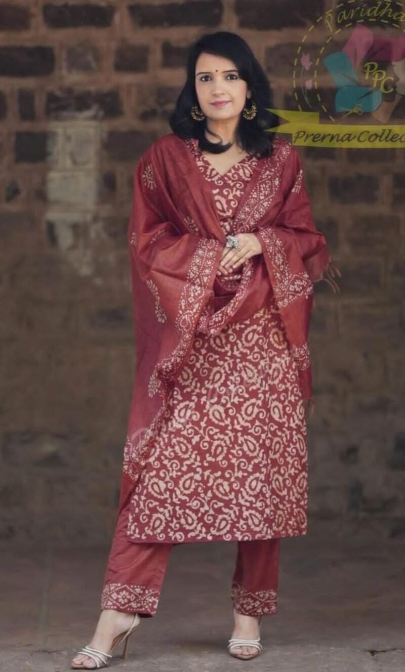 Ready Batik Print Kurti Pant Dupatta