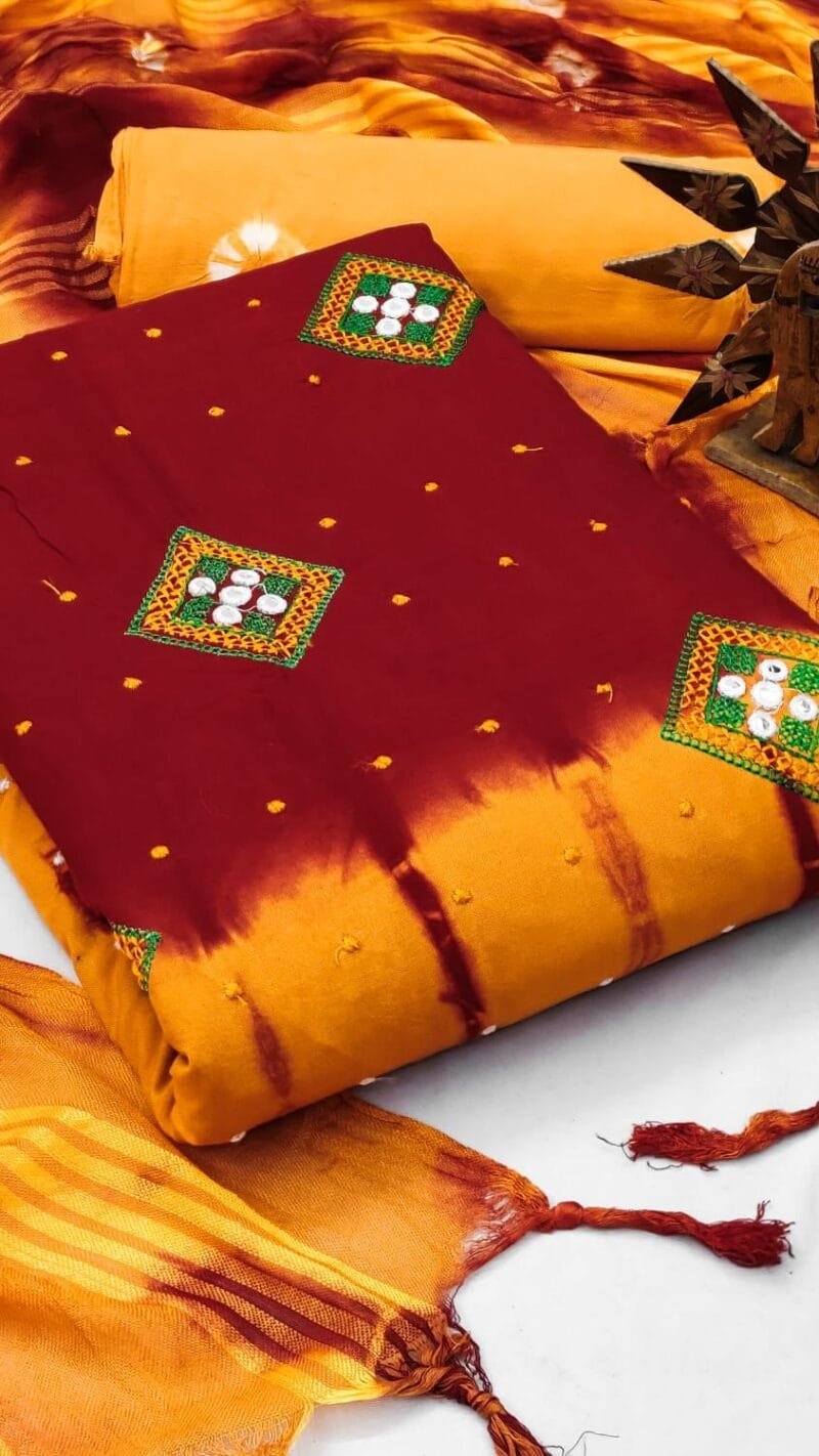 Reyon Work Hand Bandhej Dress Material Wholesale