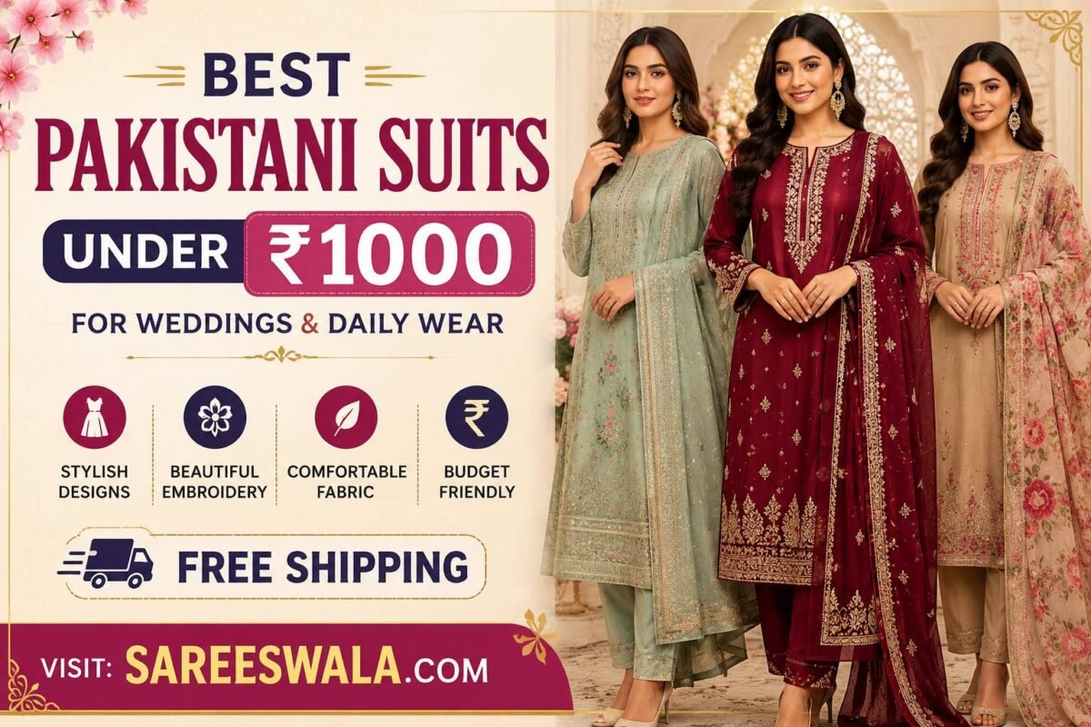 Best Pakistani suits under ₹1000 for weddings and daily wear with free shipping at SareesWala.com