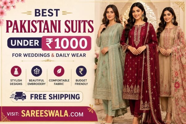 Best Pakistani suits under ₹1000 for weddings and daily wear with free shipping at SareesWala.com