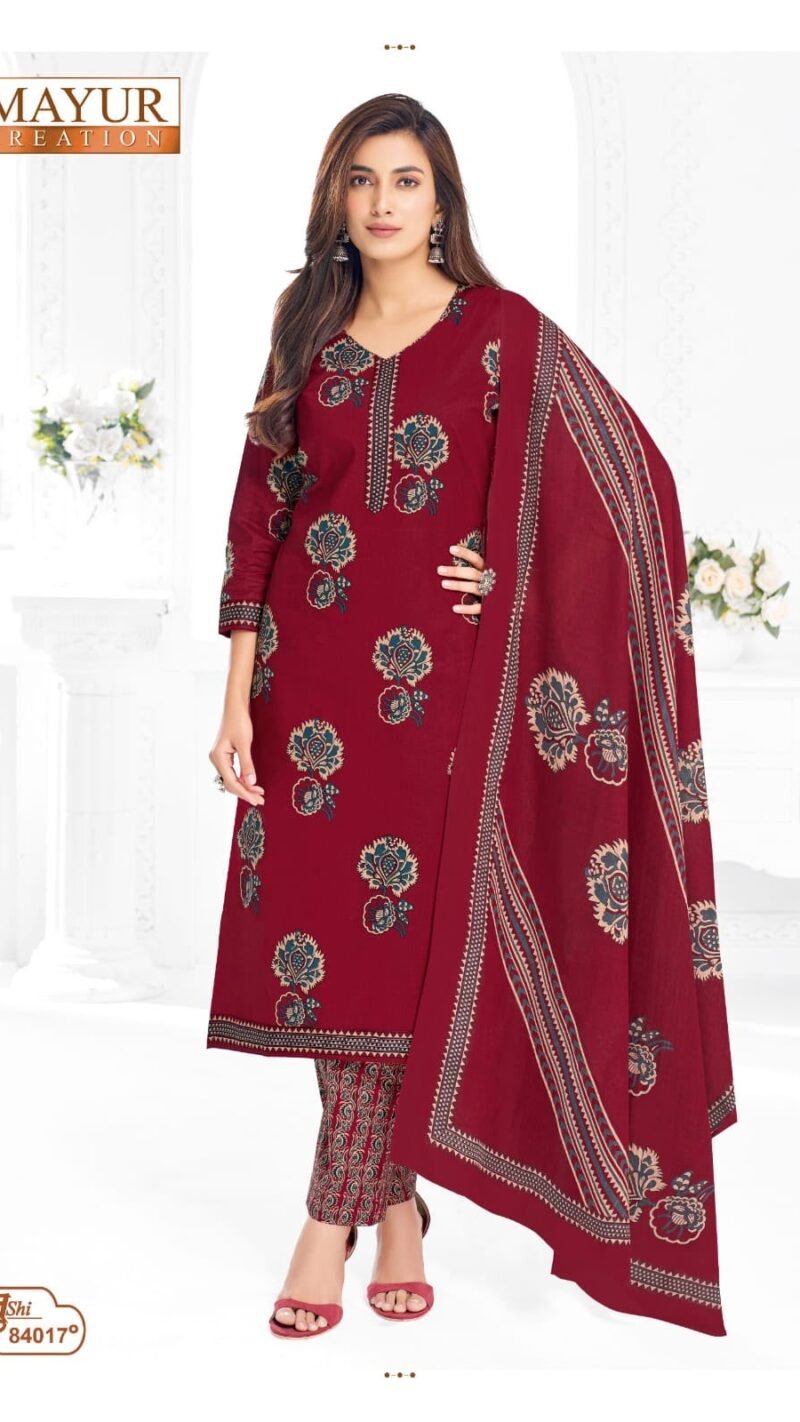 Mayur Khushi Vol 84 new cotton dress material wholesale catalogue with cotton top bottom and dupatta by Mayur Creation
