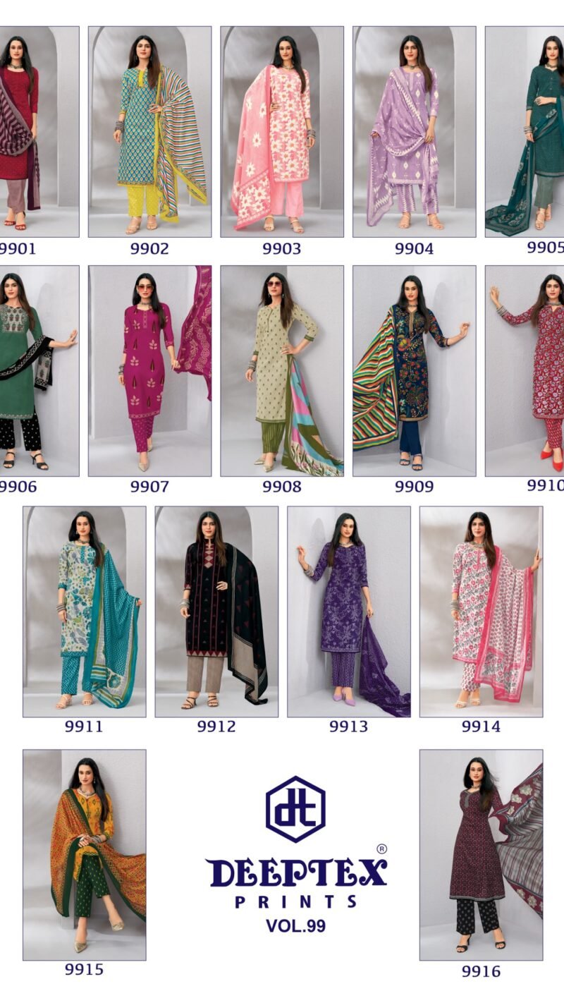 Deeptex Miss India Vol-99 wholesale cotton dress material 16 piece catalogue